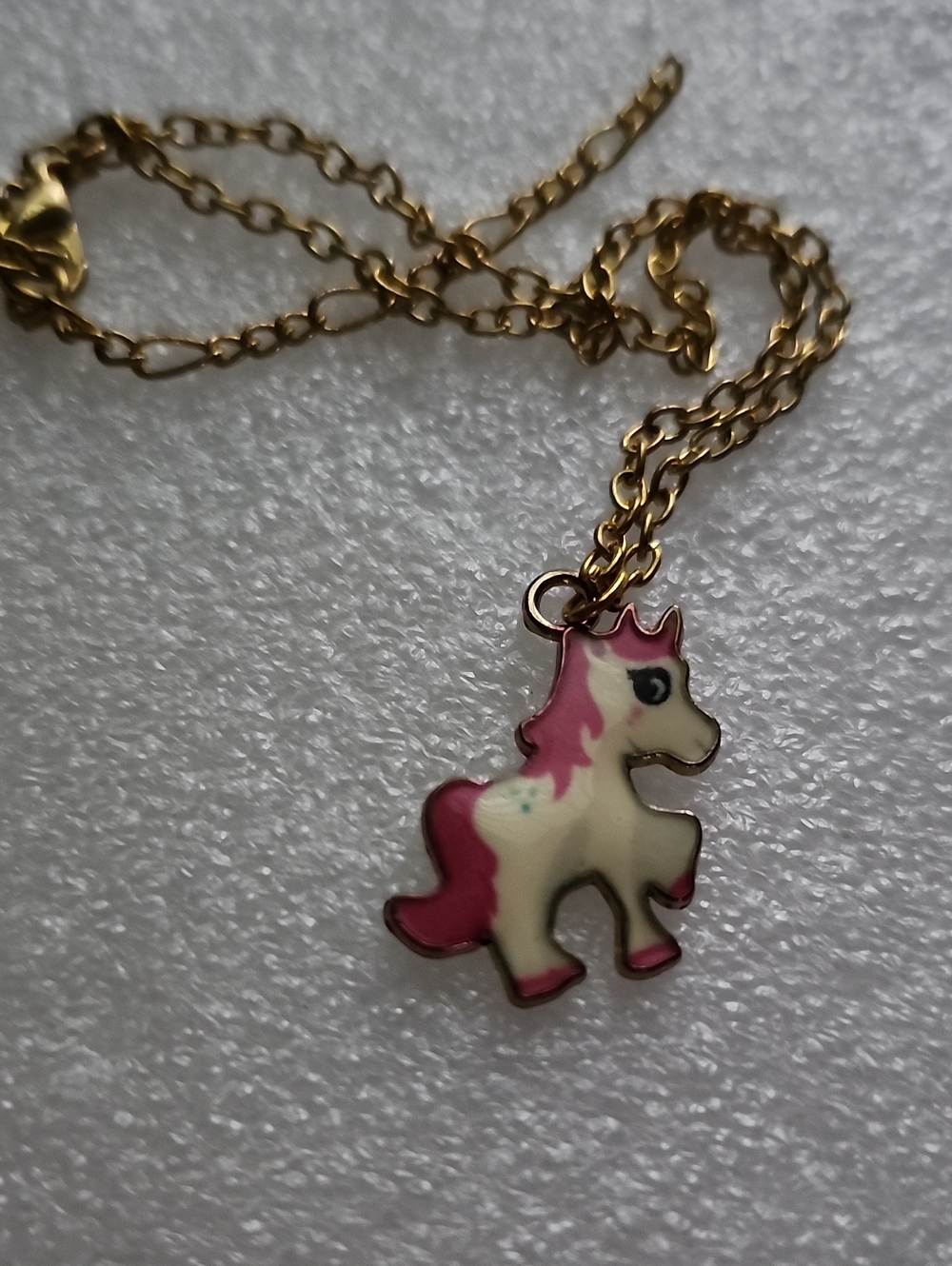 Hand Crafted Gold-Tone Bracelet / Anklet with Pink and Cream Unicorn Charm
